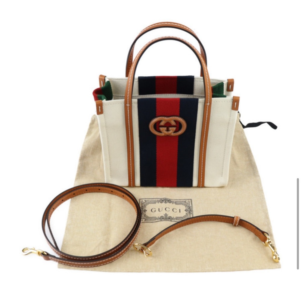 Gucci Cream and Navy Mini interlocking brown Sherry G